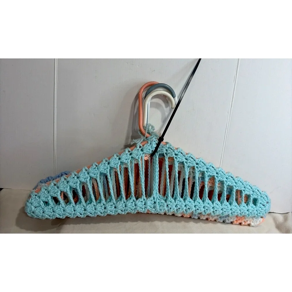 Set Of Four Crotchet Covered Hangers Hand Made Pastel Cottage Core Style
